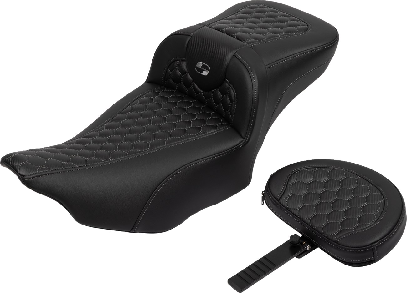 SADDLEMEN Roadsofa™ Extended Reach Seat - with Backrest - Honeycomb - Dark Gray Stitch - FLTR/FLHX '23-'24 823-07-190B2