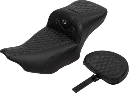 SADDLEMEN Roadsofa™ Extended Reach Seat - with Backrest - Honeycomb - Dark Gray Stitch - FLTR/FLHX '23-'24 823-07-190B2
