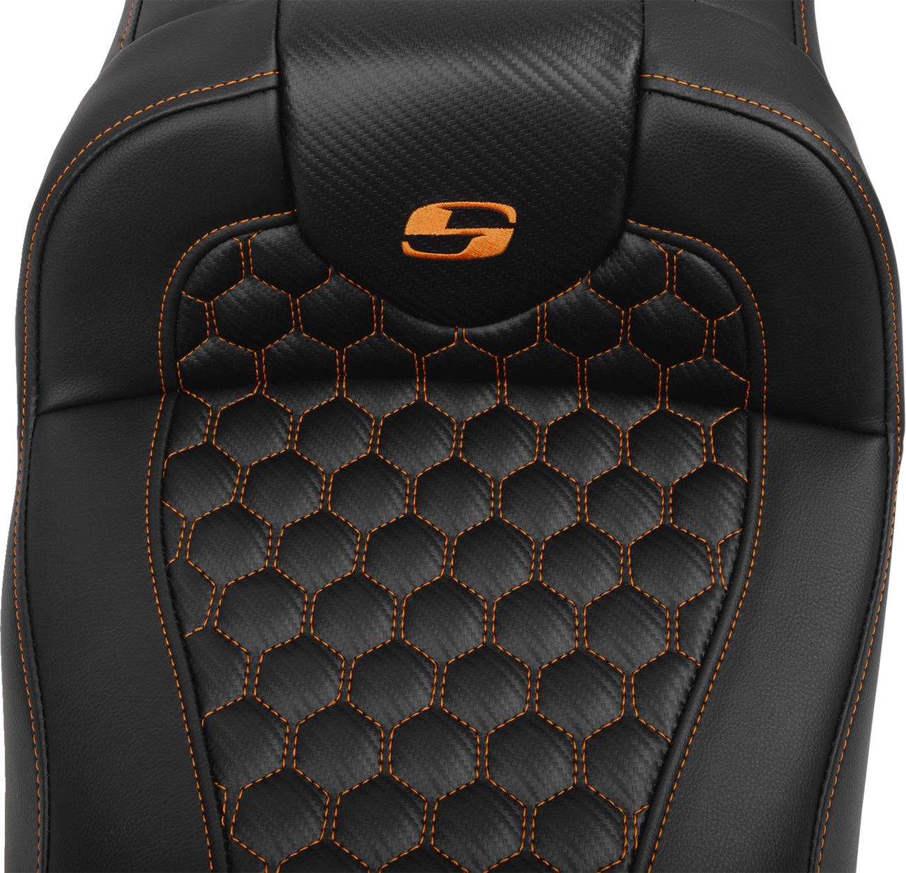 SADDLEMEN Roadsofa™ Extended Reach Seat - with Backrest - Honeycomb - Orange Stitch - FLTR/FLHX '23-'24 823-07-190B3