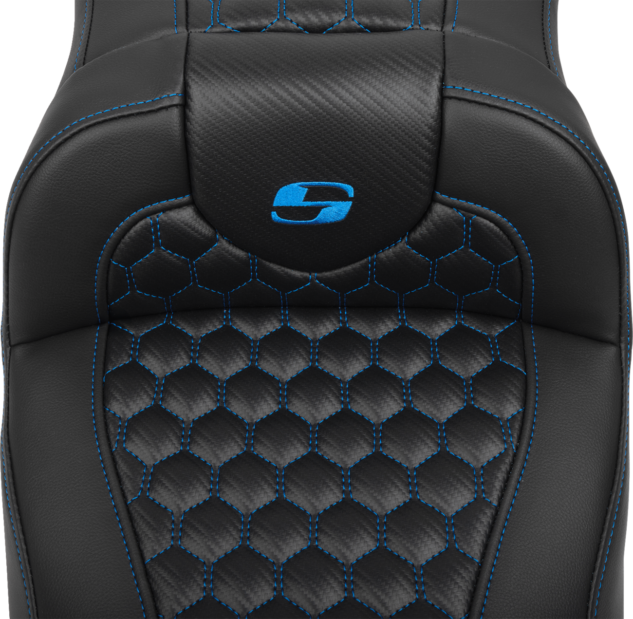SADDLEMEN Roadsofa™ Extended Reach Seat - with Backrest - Honeycomb - Blue Stitch - FLTR/FLHX '23-'24 823-07-190B1
