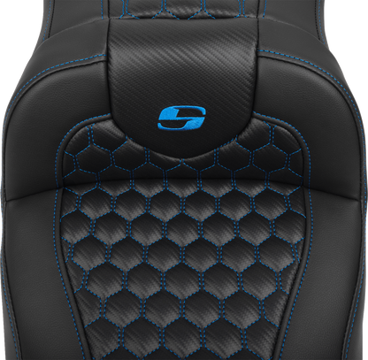SADDLEMEN Roadsofa™ Extended Reach Seat - with Backrest - Honeycomb - Blue Stitch - FLTR/FLHX '23-'24 823-07-190B1