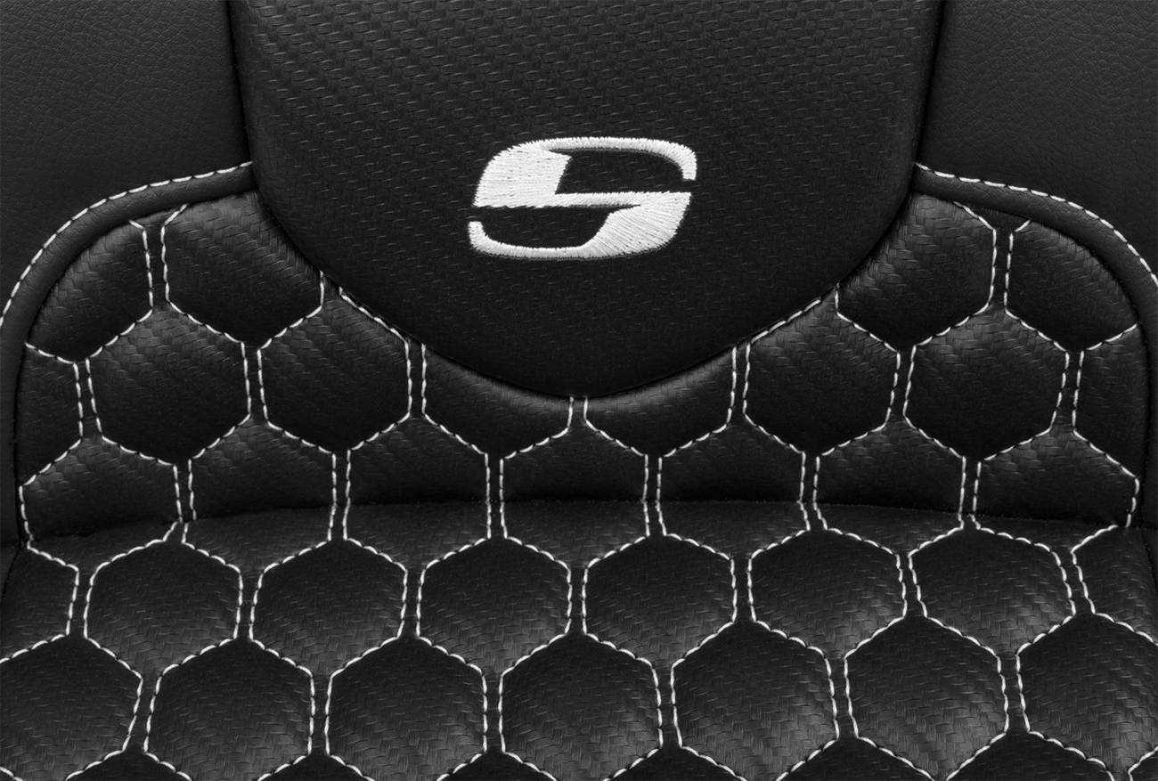 SADDLEMEN Roadsofa™ Extended Reach Seat - with Backrest - Honeycomb - White Stitch - FLTR/FLHX '23-'24 823-07-190B6