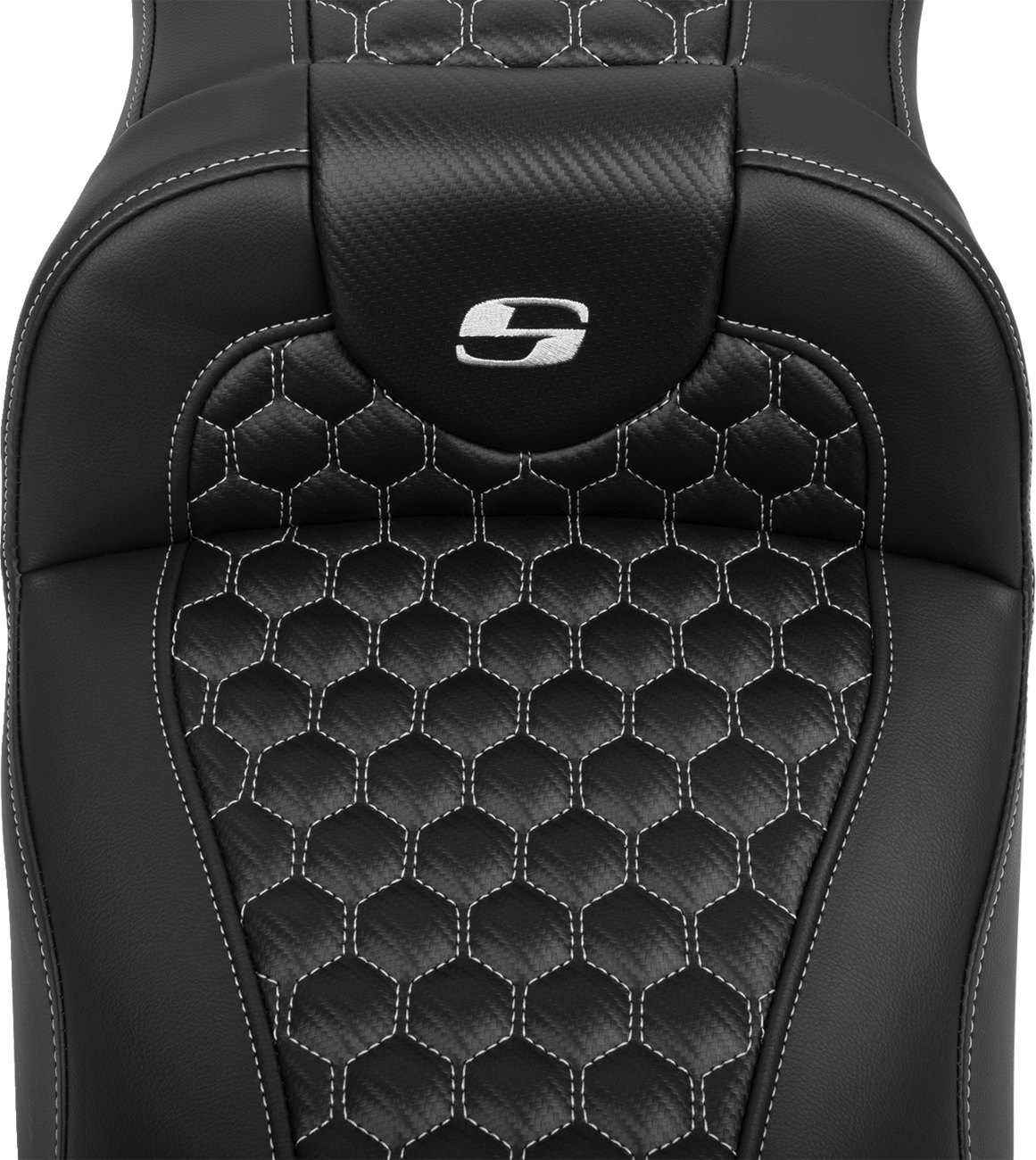 SADDLEMEN Roadsofa™ Extended Reach Seat - with Backrest - Honeycomb - Silver Stitch - FLTR/FLHX '23-'24 823-07-190B5