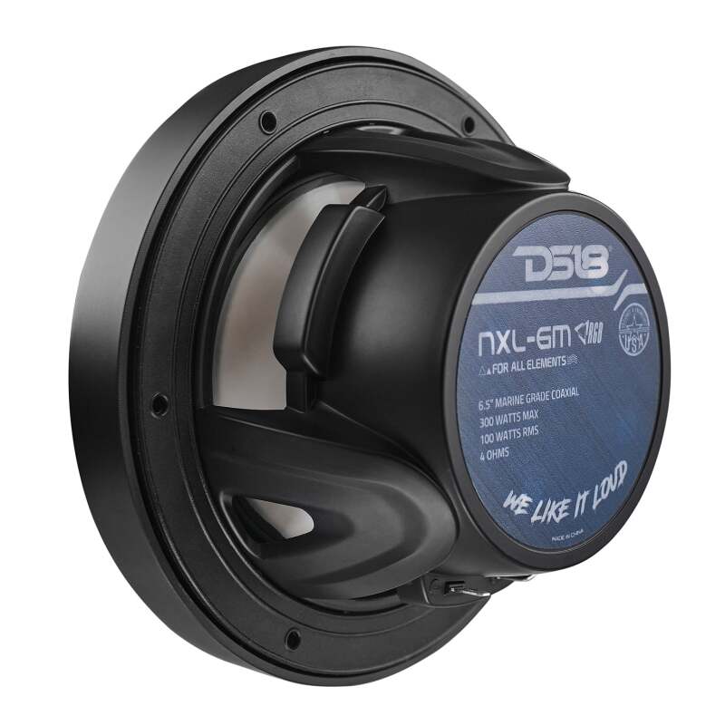 DS18 NXL-M Series Spkr w/ RGB LED Lights 6.5in 2-Way 100 Watts RMS 4 ohm Blk Grill Detached w/ Cover