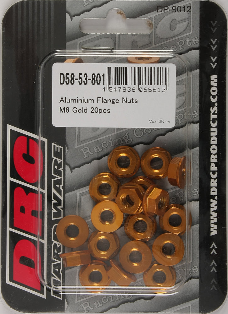 Aluminum Flange Nuts Gold M6x12mm 20/Pk
