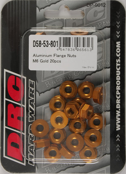 Aluminum Flange Nuts Gold M6x12mm 20/Pk