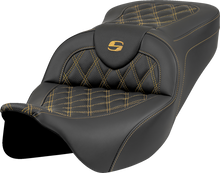 SADDLEMEN Roadsofa™ Seat - Lattice Stitch - Gold Stitch - w/o Backrest - FL '08-'23 808-07B-18207