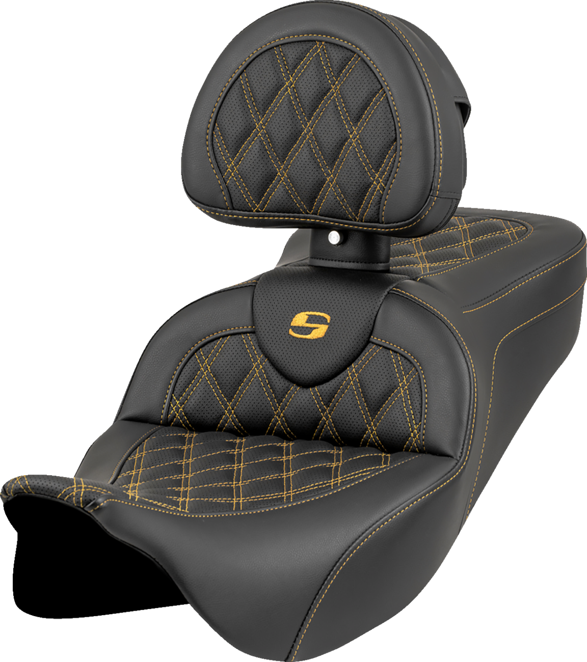 SADDLEMEN Roadsofa™ Seat - Lattice Stitch - Gold Stitch - w/ Backrest - FL '08-'23 808-07B-182B7