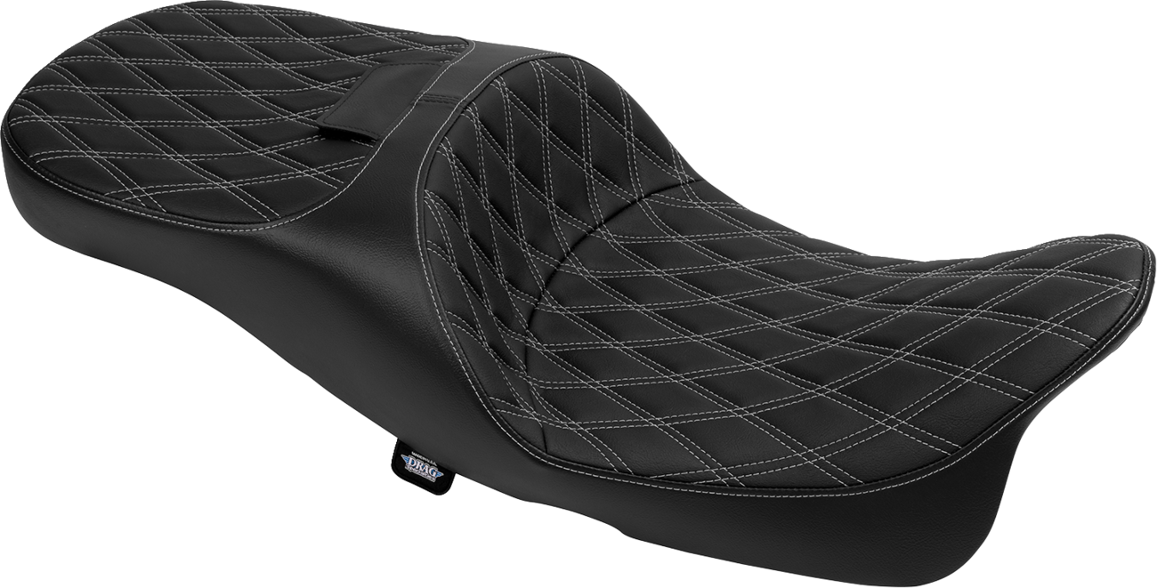 DRAG SPECIALTIES SEATS Extended Reach Freedom Seat - Vinyl - Double Diamond - Silver Stitch - FLT/FLH '09-'25 4696C