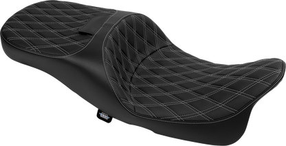 DRAG SPECIALTIES SEATS Extended Reach Freedom Seat - Vinyl - Double Diamond - Silver Stitch - FLT/FLH '09-'25 4696C
