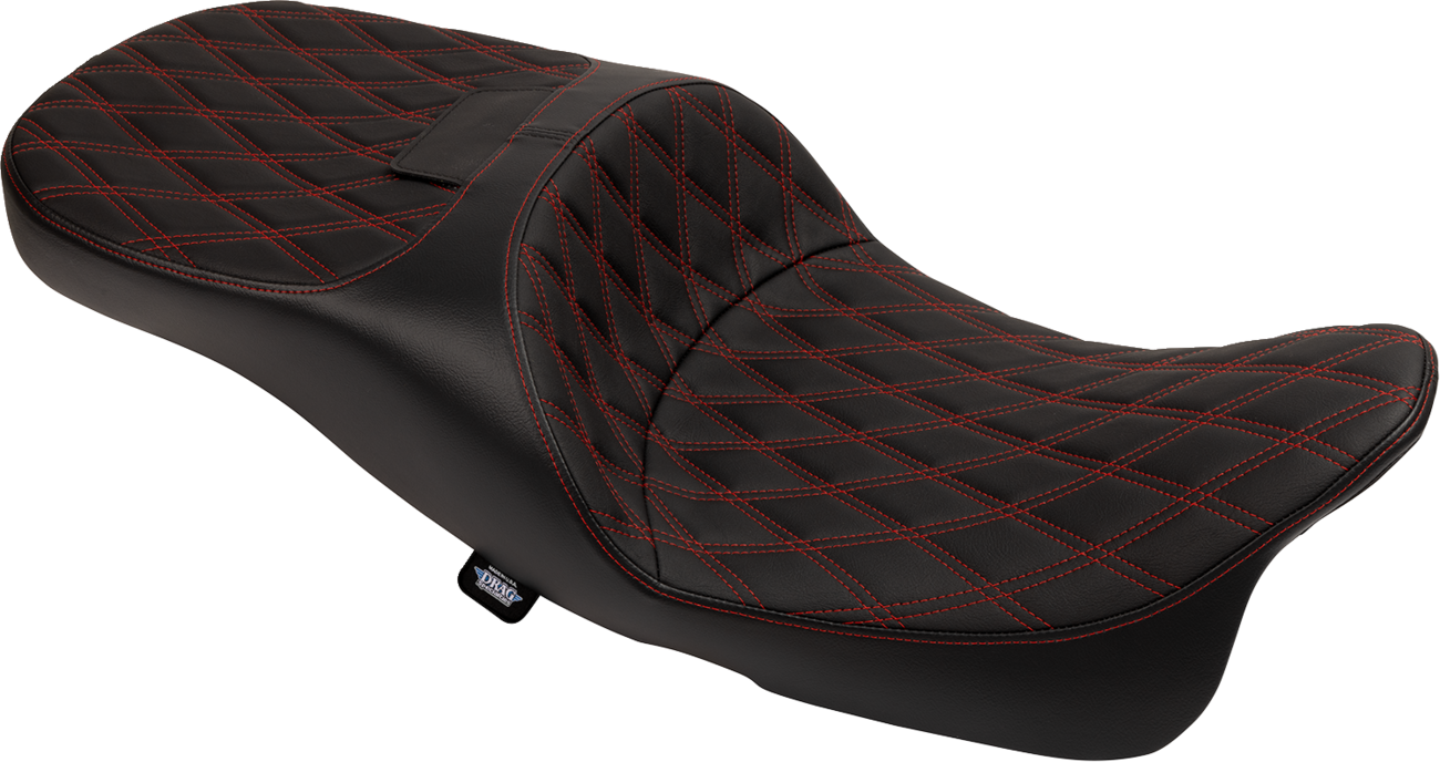 DRAG SPECIALTIES SEATS Extended Reach Freedom Seat - Vinyl - Double Diamond - Red Stitch - FLT/FLH '09-'25 4696D