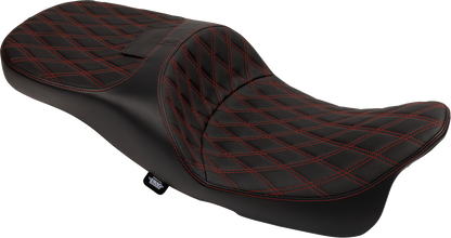 DRAG SPECIALTIES SEATS Extended Reach Freedom Seat - Vinyl - Double Diamond - Red Stitch - FLT/FLH '09-'25 4696D