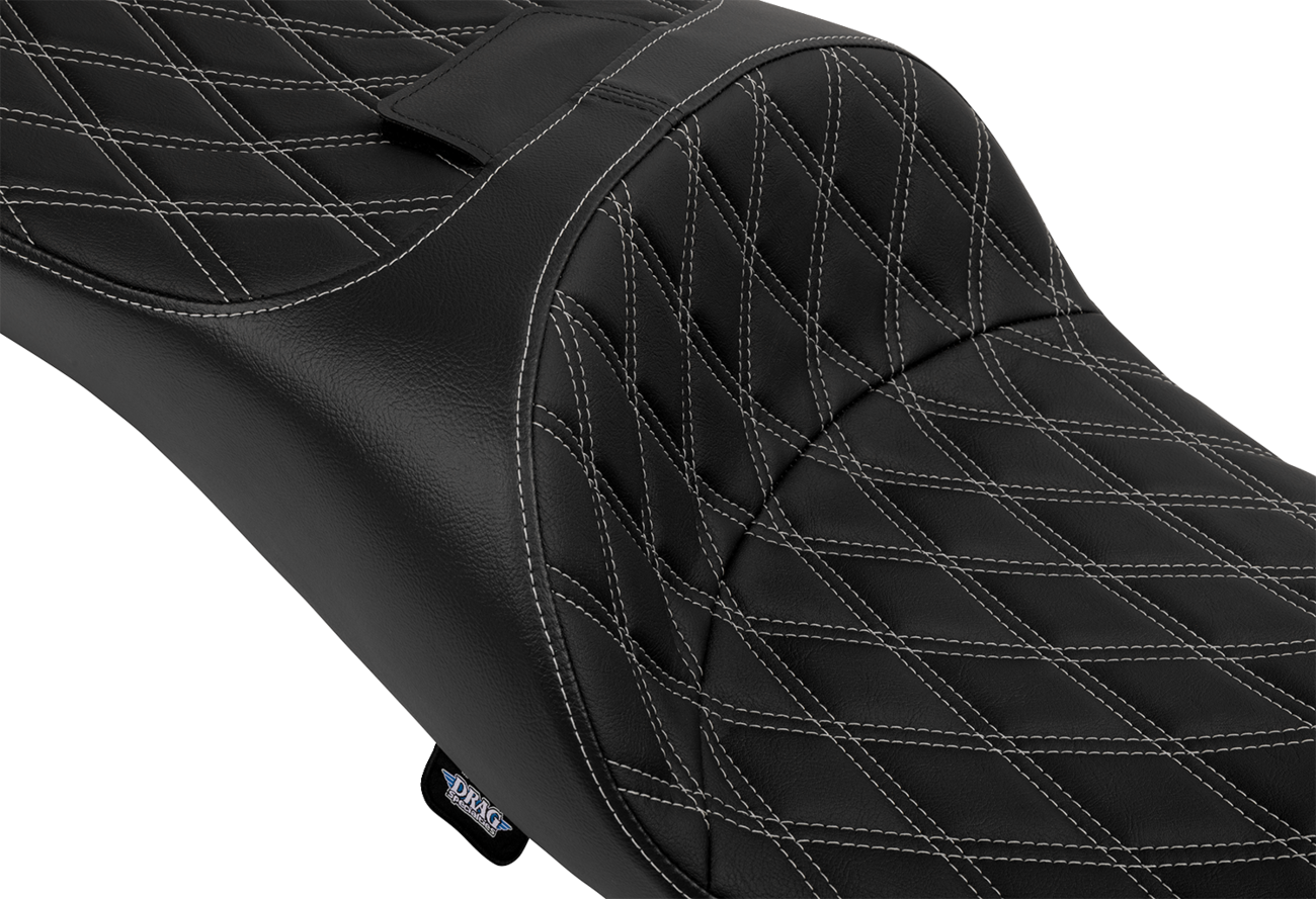 DRAG SPECIALTIES SEATS Extended Reach Freedom Seat - Vinyl - Double Diamond - Silver Stitch - FLT/FLH '09-'25 4696C