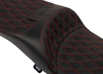 DRAG SPECIALTIES SEATS Extended Reach Freedom Seat - Vinyl - Double Diamond - Red Stitch - FLT/FLH '09-'25 4696D