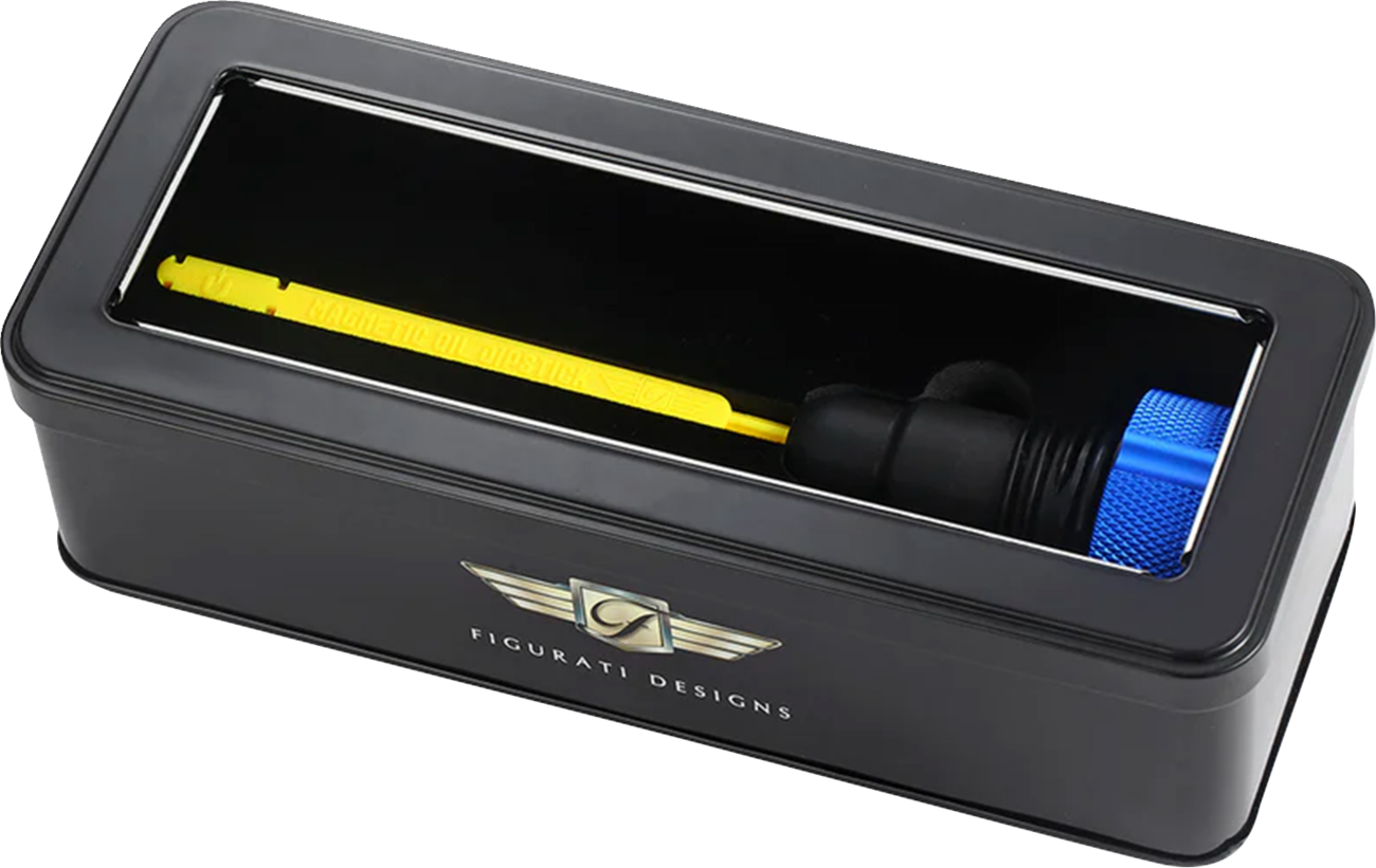 FIGURATI DESIGNS Performance Magnetic Oil Dipstick - Curved - Blue - '07-'16 Touring/Trike FDP01-TCSM-B