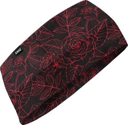 ZAN HEADGEAR SportFlex® Headband - Black and Red Roses HBL206