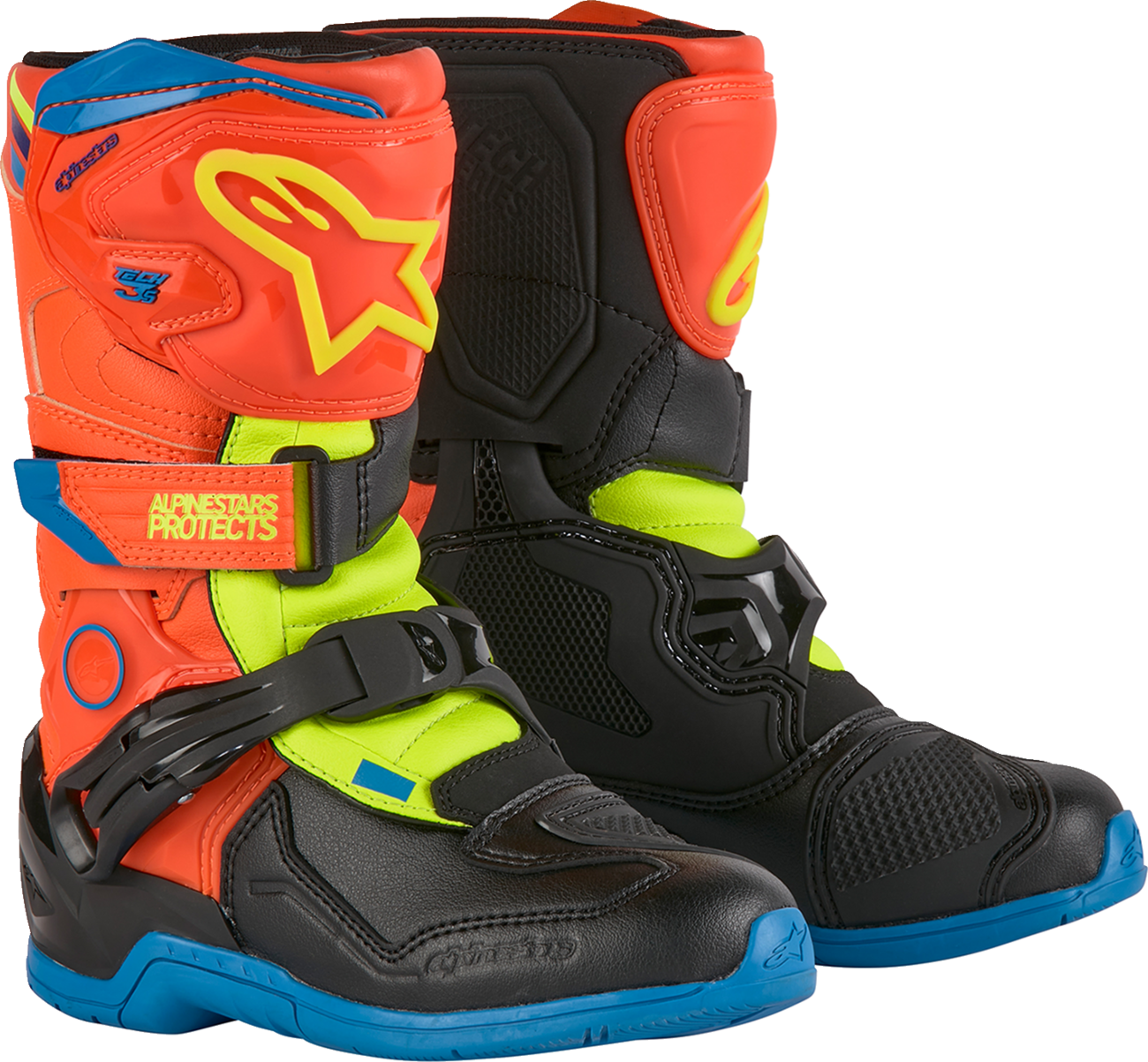 ALPINESTARS Kids Tech 3S Boots - Fluorescent Orange/Fluorescent Yellow/Blue - US 10 / EU 28 2014524-4755-10