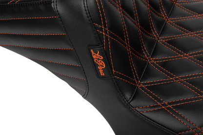 LE PERA Tailwhip Daddy Long Legs Seat - Burnt Orange Double Diamond Stitch - FLH/FLT '23-'25 LV-587DLDD-OB4