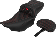 SADDLEMEN Roadsofa™ Extended Reach Seat - with Backrest - Honeycomb - Red Stitch - FLTR/FLHX '23-'24 823-07-190B4