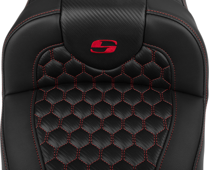 SADDLEMEN Roadsofa™ Extended Reach Seat - with Backrest - Honeycomb - Red Stitch - FLTR/FLHX '23-'24 823-07-190B4