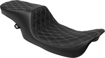 DRAG SPECIALTIES SEATS Predator 2-Up Seat - Vinyl - Double Diamond - Silver Stitching- w/o Backrest - FL '97-'07 4695C