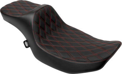 DRAG SPECIALTIES SEATS Extended Reach Predator III Seat - Double Diamond - Red Stitching - Vinyl - FLH/FLT '23-'24 4705D