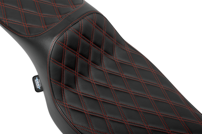 DRAG SPECIALTIES SEATS Extended Reach Predator III Seat - Double Diamond - Red Stitching - Vinyl - FLH/FLT '23-'24 4705D