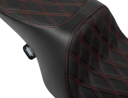DRAG SPECIALTIES SEATS Predator 2-Up Seat - Vinyl - Double Diamond - Red Stitching - w/o Backrest - FL '97-'07 4695D