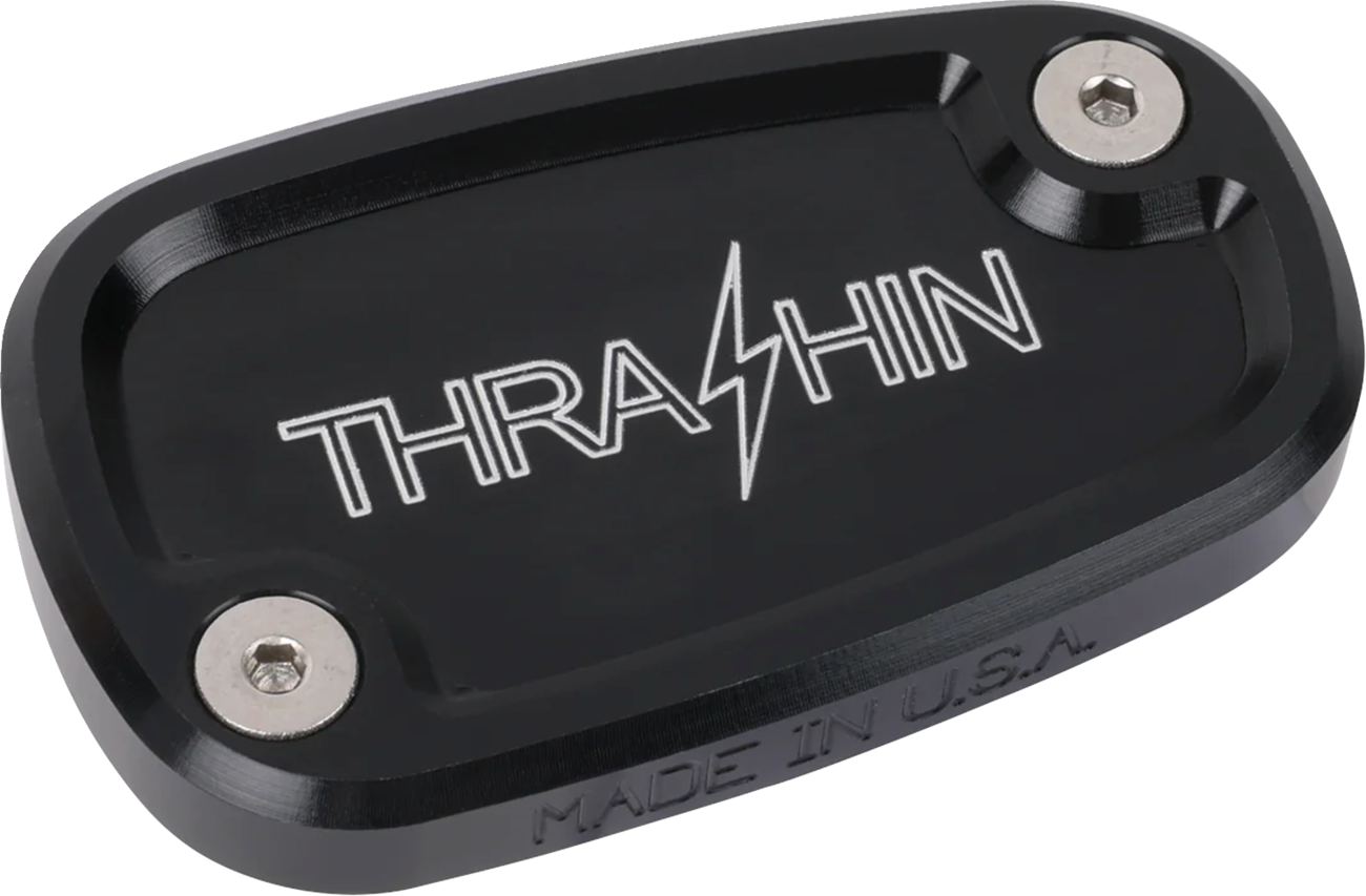 THRASHIN SUPPLY CO. Brake Reservoir Cap - Rear - Black - Twice Cut - '18+ Softail TSC-3177-4