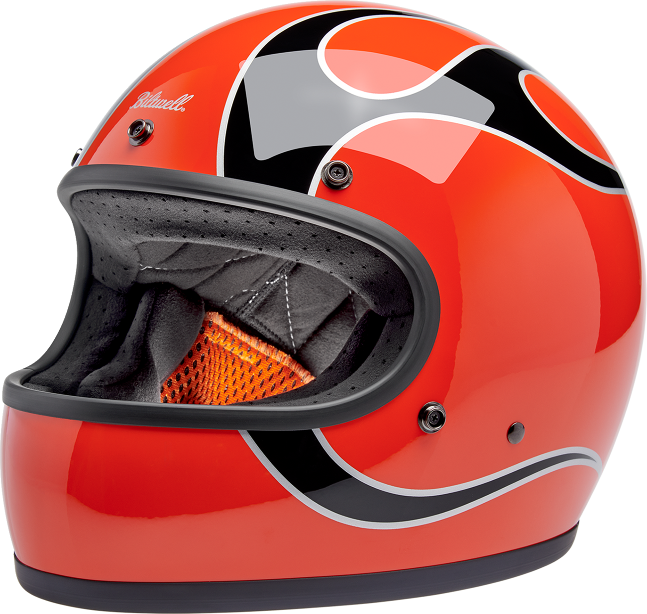 BILTWELL Gringo Helmet - Flames - Competition Orange - Medium 1002-593-503