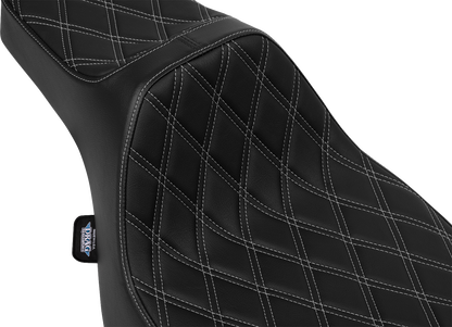 DRAG SPECIALTIES SEATS Extended Reach Predator III Seat - Vinyl - Silver Double Diamond Stitch - FLT/FLH '23-'25 4706C