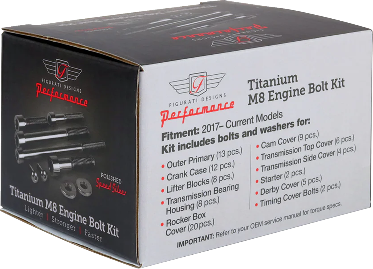 FIGURATI DESIGNS Engine Bolt Kit - Titanium/Speed Silver - M8 FD100-M8-TBOLT-SS