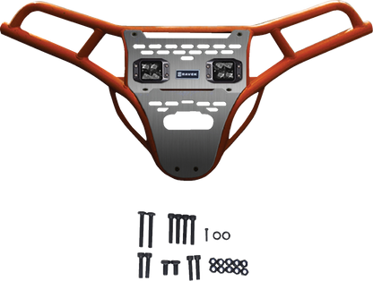 RAVEK Front Bumper/Skid Plate with White Lights - Orange - RZR XP 1000 64-317ORL