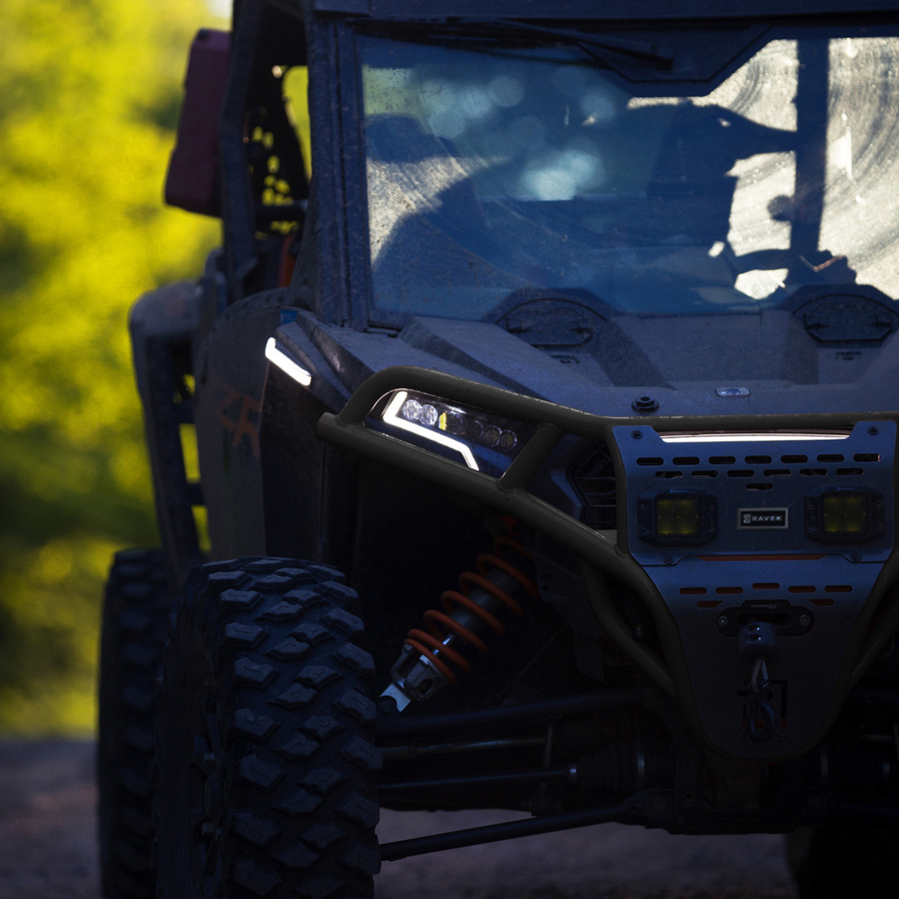 RAVEK Front Bumper/Skid Plate with Amber Lights - Black - RZR XP 1000 64-317BKLA