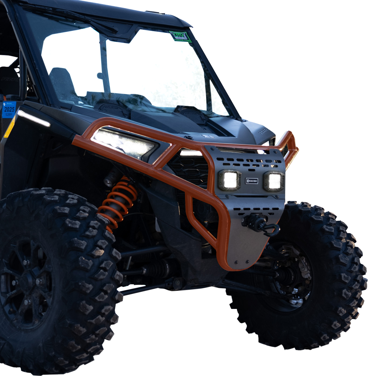 RAVEK Front Bumper/Skid Plate with White Lights - Orange - RZR XP 1000 64-317ORL