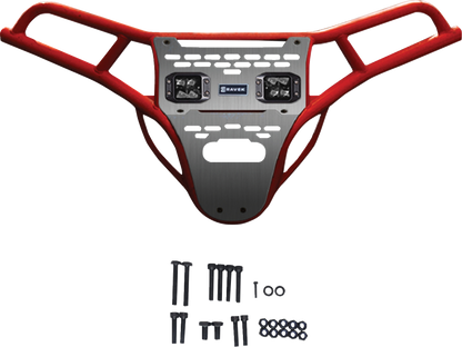RAVEK Front Bumper/Skid Plate with White Lights - Red - RZR XP 1000 64-317RDL