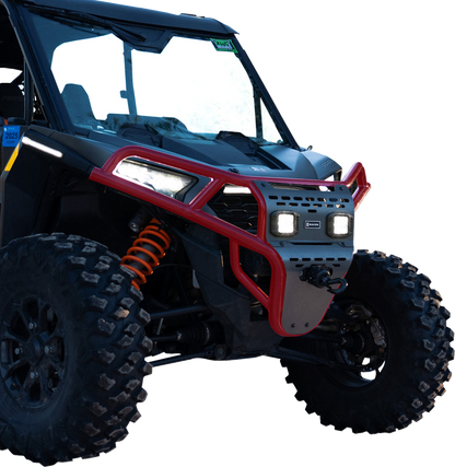 RAVEK Front Bumper/Skid Plate with White Lights - Red - RZR XP 1000 64-317RDL