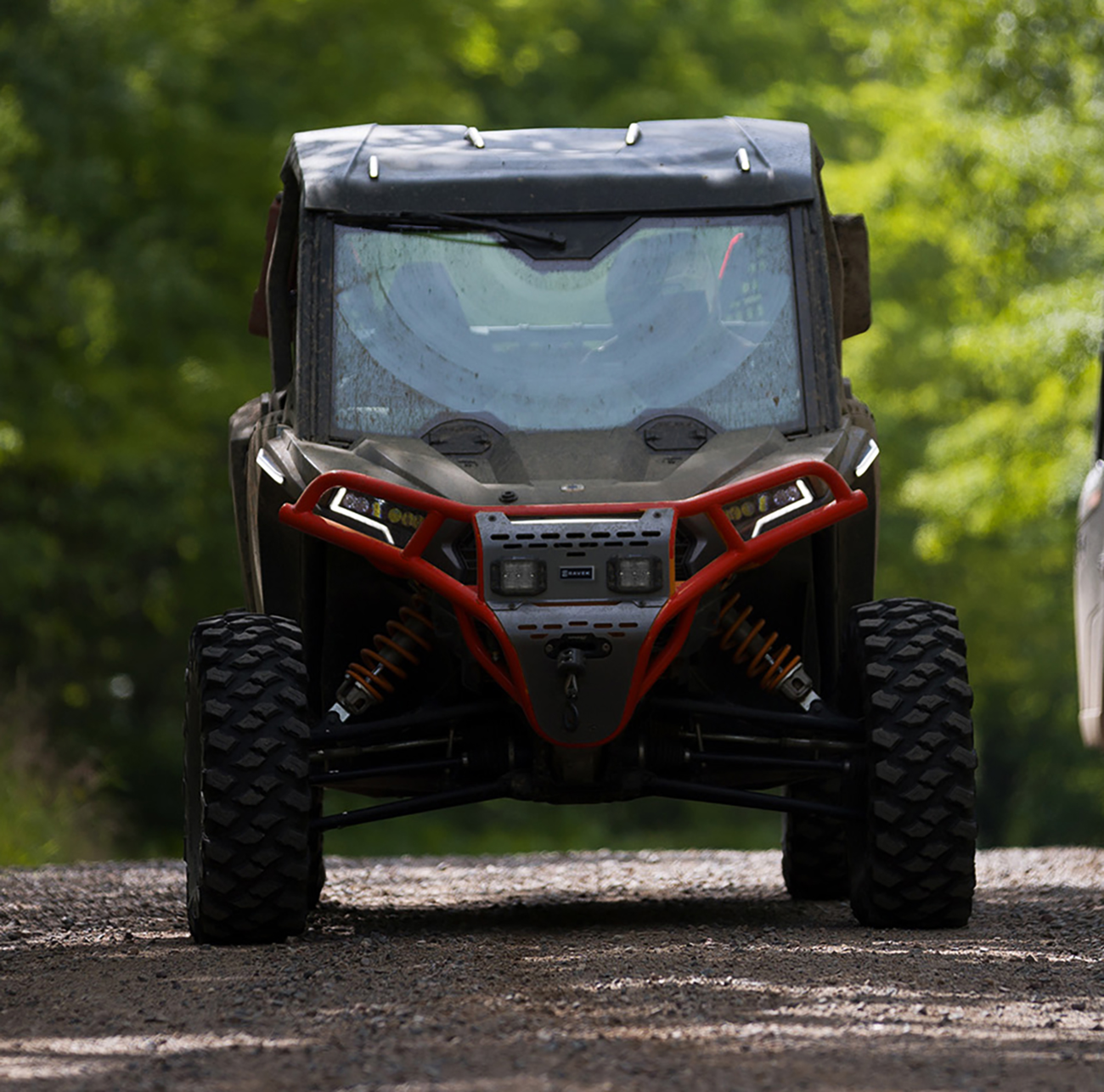 RAVEK Front Bumper/Skid Plate with White Lights - Red - RZR XP 1000 64-317RDL
