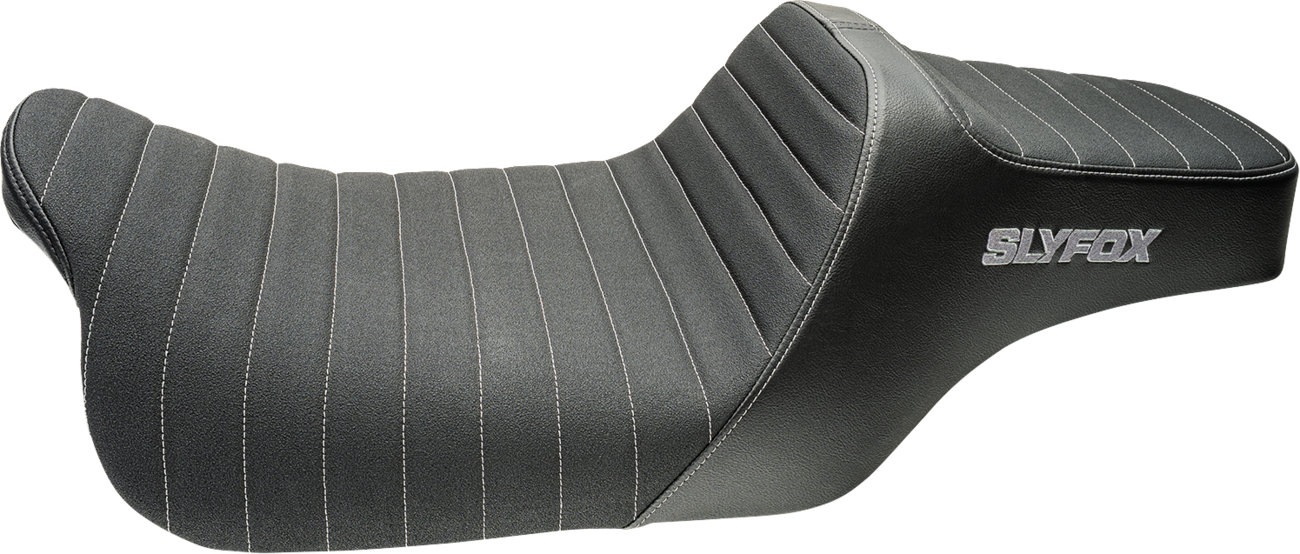SLYFOX Highnoon Seat - Vinyl - Classic Stitch - Silver Logo - FLH/FLT '08-'24 4710B-SlyFox