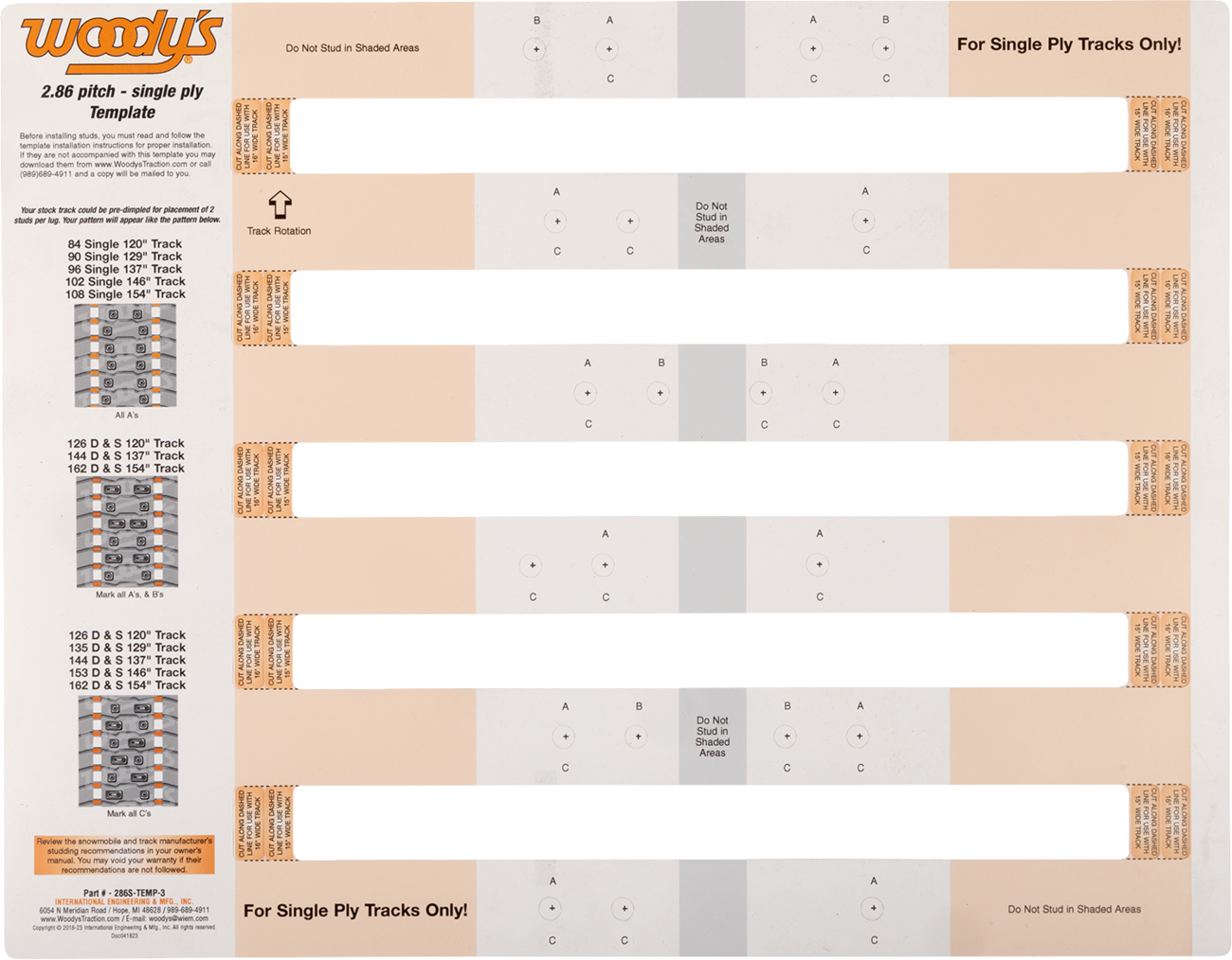 WOODY'S Studding Template - Track - 120"/129"/137"/146"/154" - 2.86" Pitch 286S-TEMP-3