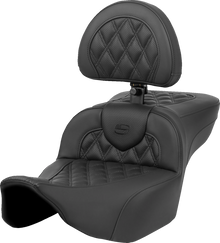 SADDLEMEN Heated RoadSofa™ Seat - Extended Reach - Lattice Stitch - w/ Backrest - FLT/FLH ’23-‘24 823-07-184C0