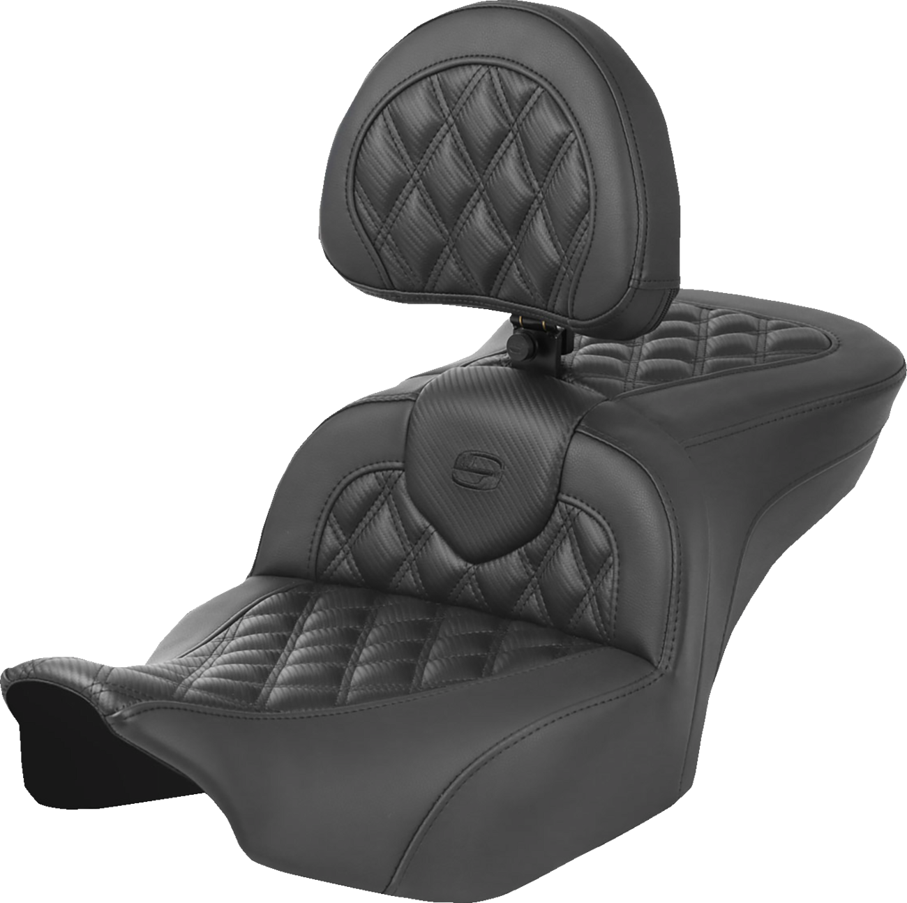 SADDLEMEN Heated Roadsofa™ Seat - Carbon Fiber - Lattice Stitch - w/ Backrest - FLT/FLH '23-'24 823-07-206C0