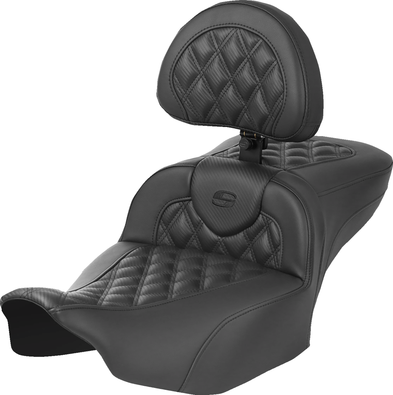 SADDLEMEN Heated RoadSofa™ Seat - Exended Reach - Lattice Stitch - w/ Backrest - FLT/FLH ’23-‘24 823-07-207C0