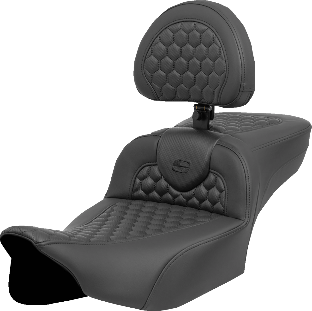 SADDLEMEN Heated RoadSofa™ Seat - Extended Reach - Honeycomb Stitch - w/ Backrest - FLT/FLH ’23-‘24 823-07-190C0