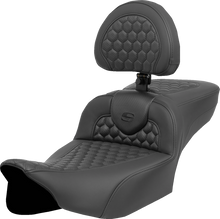 SADDLEMEN Heated RoadSofa™ Seat - Extended Reach - Honeycomb Stitch - w/ Backrest - FLT/FLH ’23-‘24 823-07-190C0