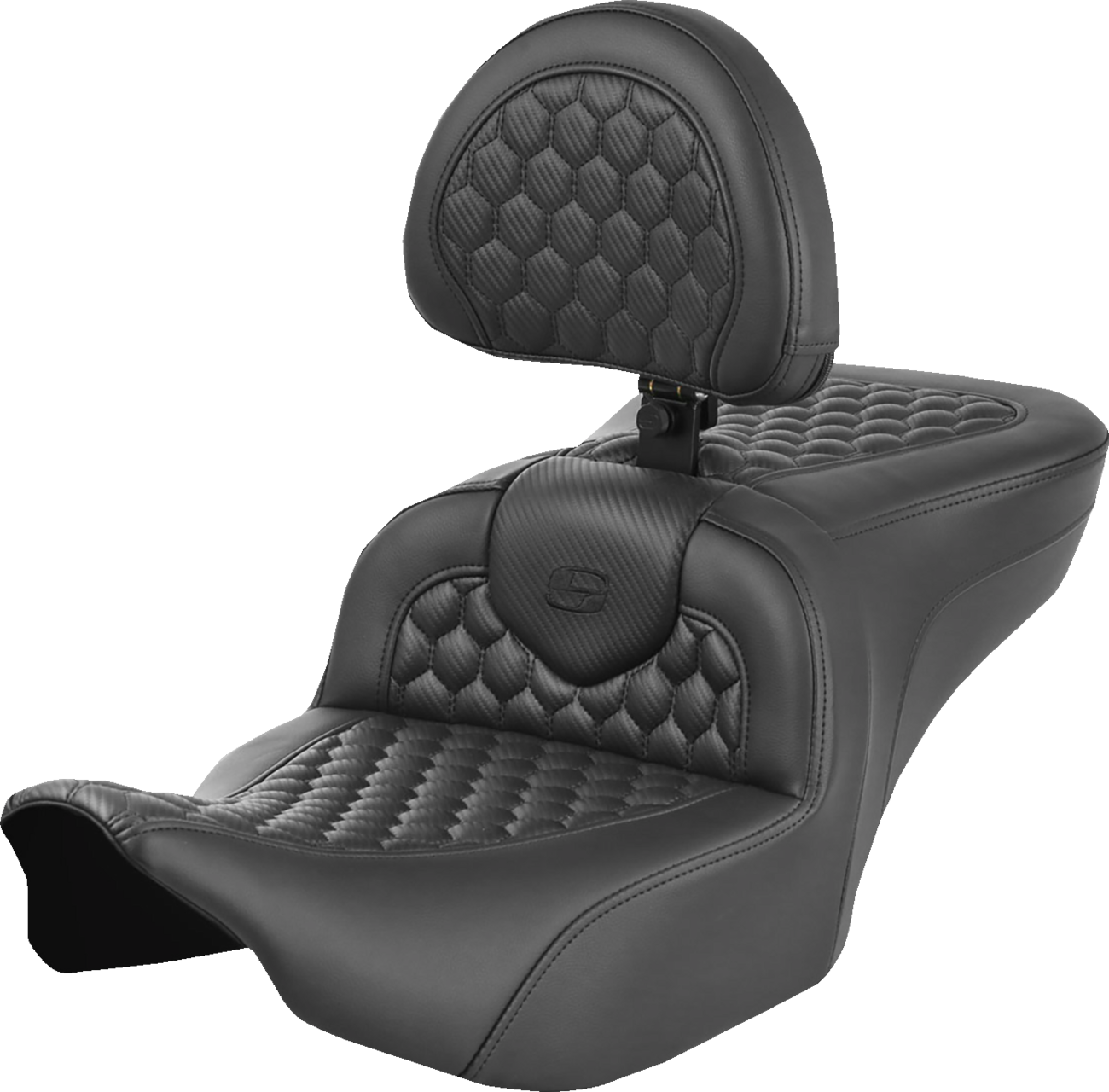 SADDLEMEN Heated RoadSofa™ Seat - Honeycomb Stitch - w/ Backrest - FLH/FLT '23-'24 823-07-189C0