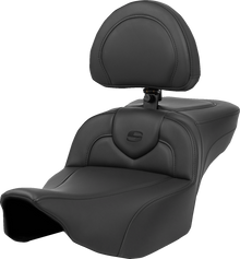 SADDLEMEN Heated RoadSofa™ Seat - Extended Reach - Smooth - w/ Backrest - FLT/FLH ’23-‘24 823-07-188C0
