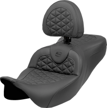 SADDLEMEN RoadSofa™ Tri Gripper Seat - Standard Reach - w/ Backrest - FLH/FLT '08-'25 808-07B-210B0