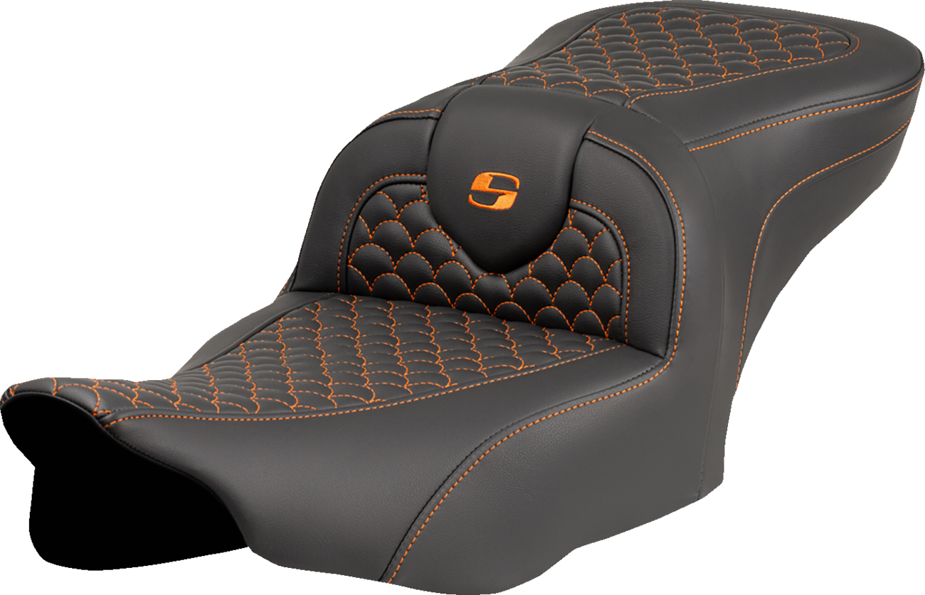 SADDLEMEN Roadsofa™ Seat - Dragon Scale Stitch - Orange Stitch - w/o Backrest - FLTR/FLHX '23-'24 823-07-20803