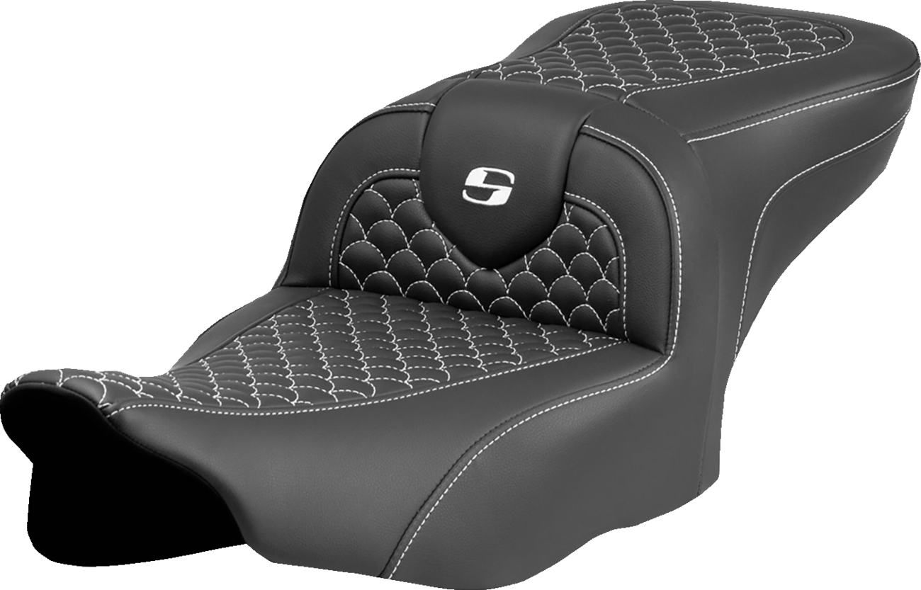 SADDLEMEN Roadsofa™ Seat - Dragon Scale Stitch - White Stitch - w/o Backrest - FLTR/FLHX '23-'24 823-07-20806